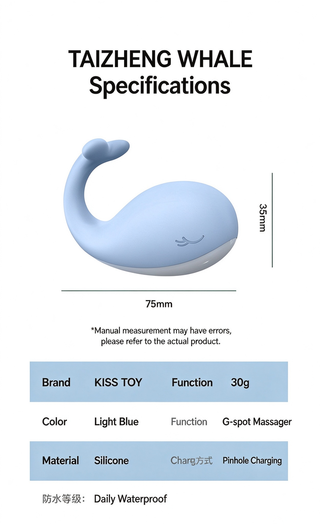 Taizheng Whale-Shaped Remote-Controlled Vibrating Egg – Adult Sex Toy for Women