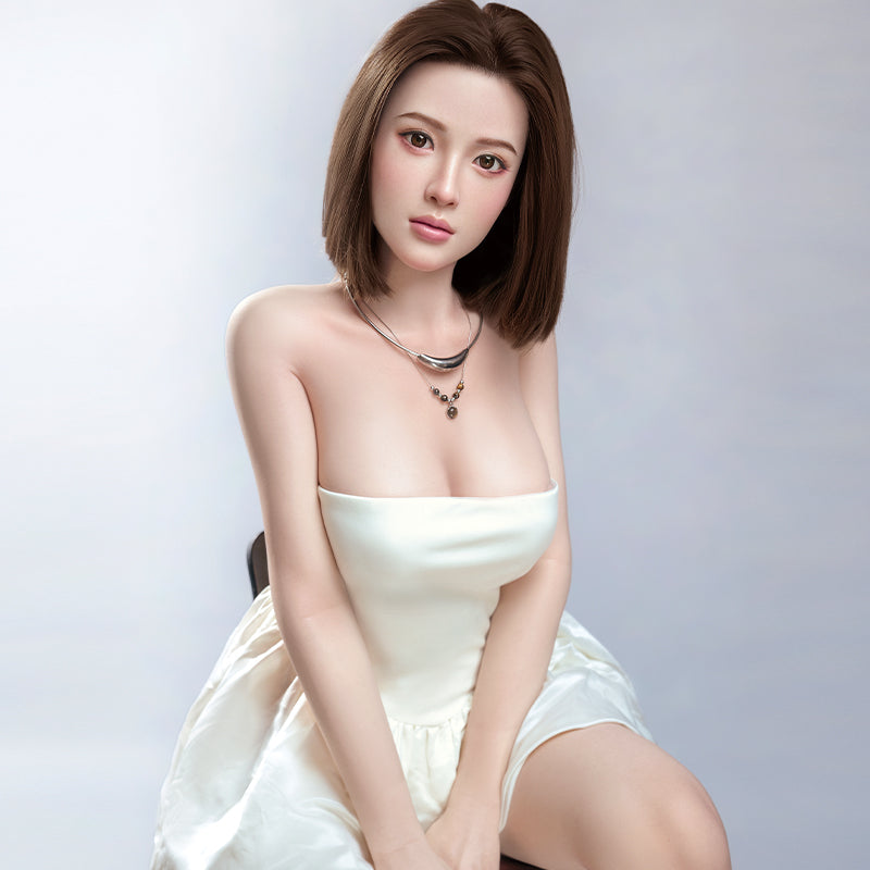 Lydia, white dress version, Asian full-body silicone sex doll.