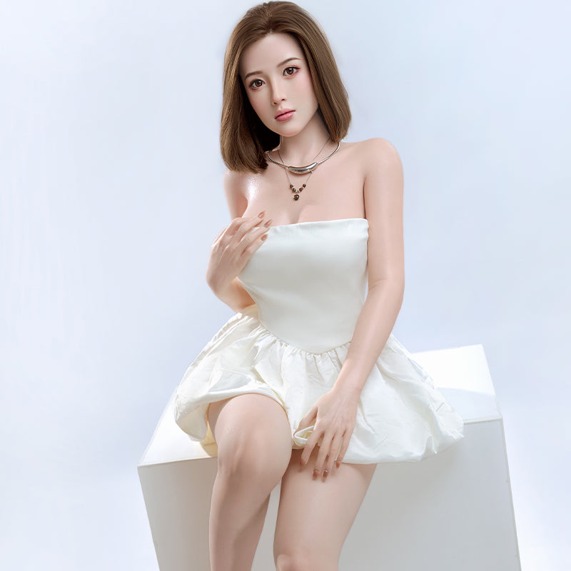 Lydia, white dress version, Asian full-body silicone sex doll.