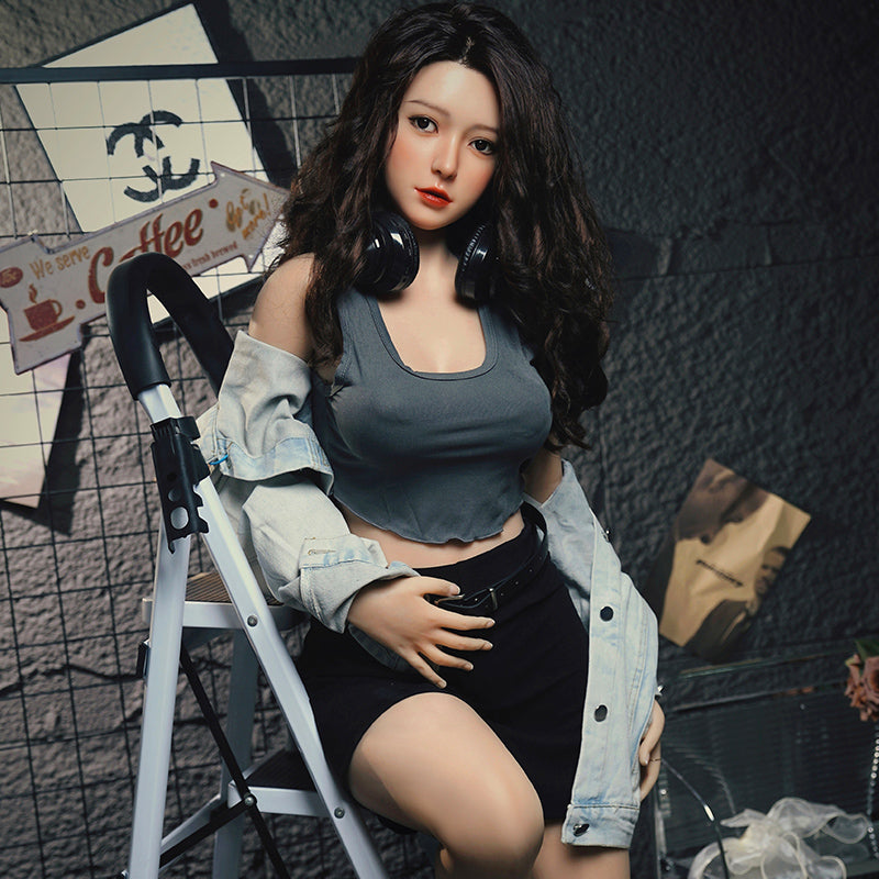 Jieman, Asian, purple and silver sexy pajamas, full-body silicone sex doll.