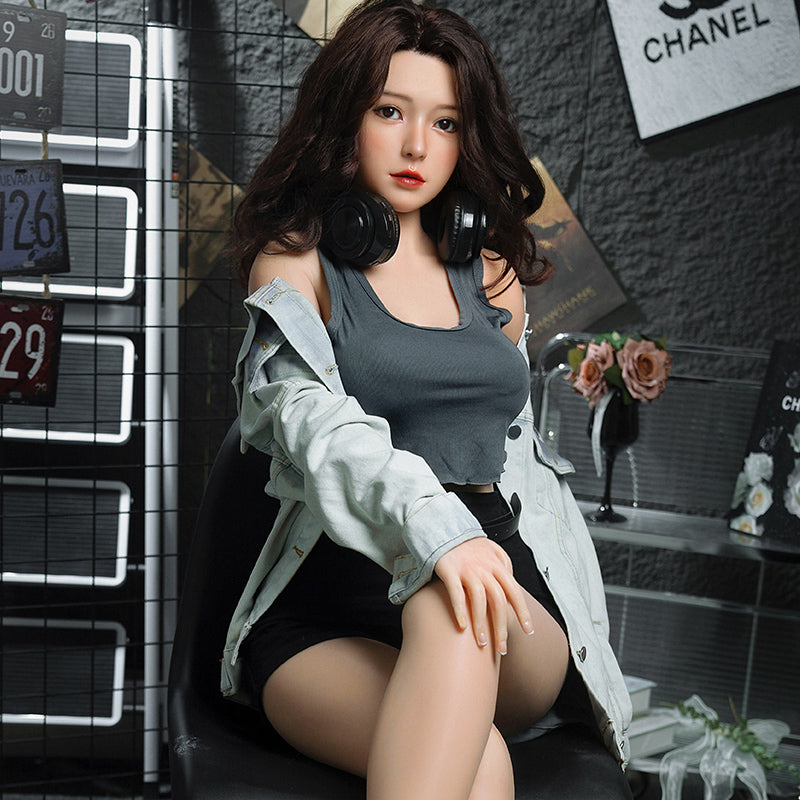 Jieman, Asian, purple and silver sexy pajamas, full-body silicone sex doll.