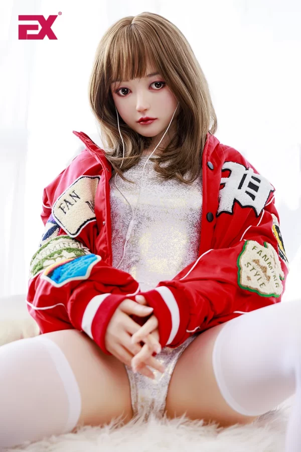 Ruby, a 150cm tall, ultra-realistic platinum-grade silicone sex doll, resembling a girl next door.