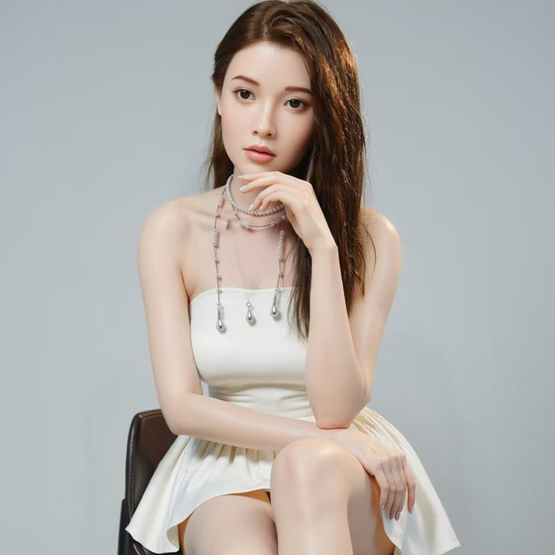 Lydia, white dress version, Asian full-body silicone sex doll.