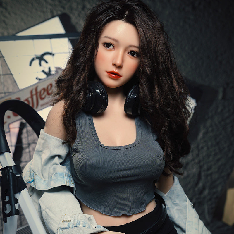 Jieman, Asian, purple and silver sexy pajamas, full-body silicone sex doll.