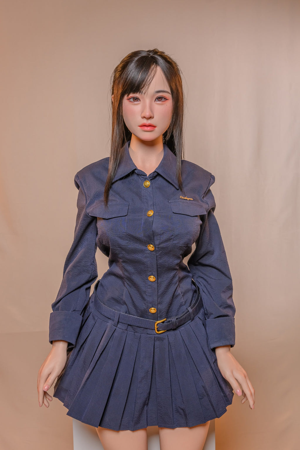 AT-3   Iris  G-Cup Silicone Lifesize School Uniform Style Dark Blue Pleated Skirt Full Body Poseable Companion Doll