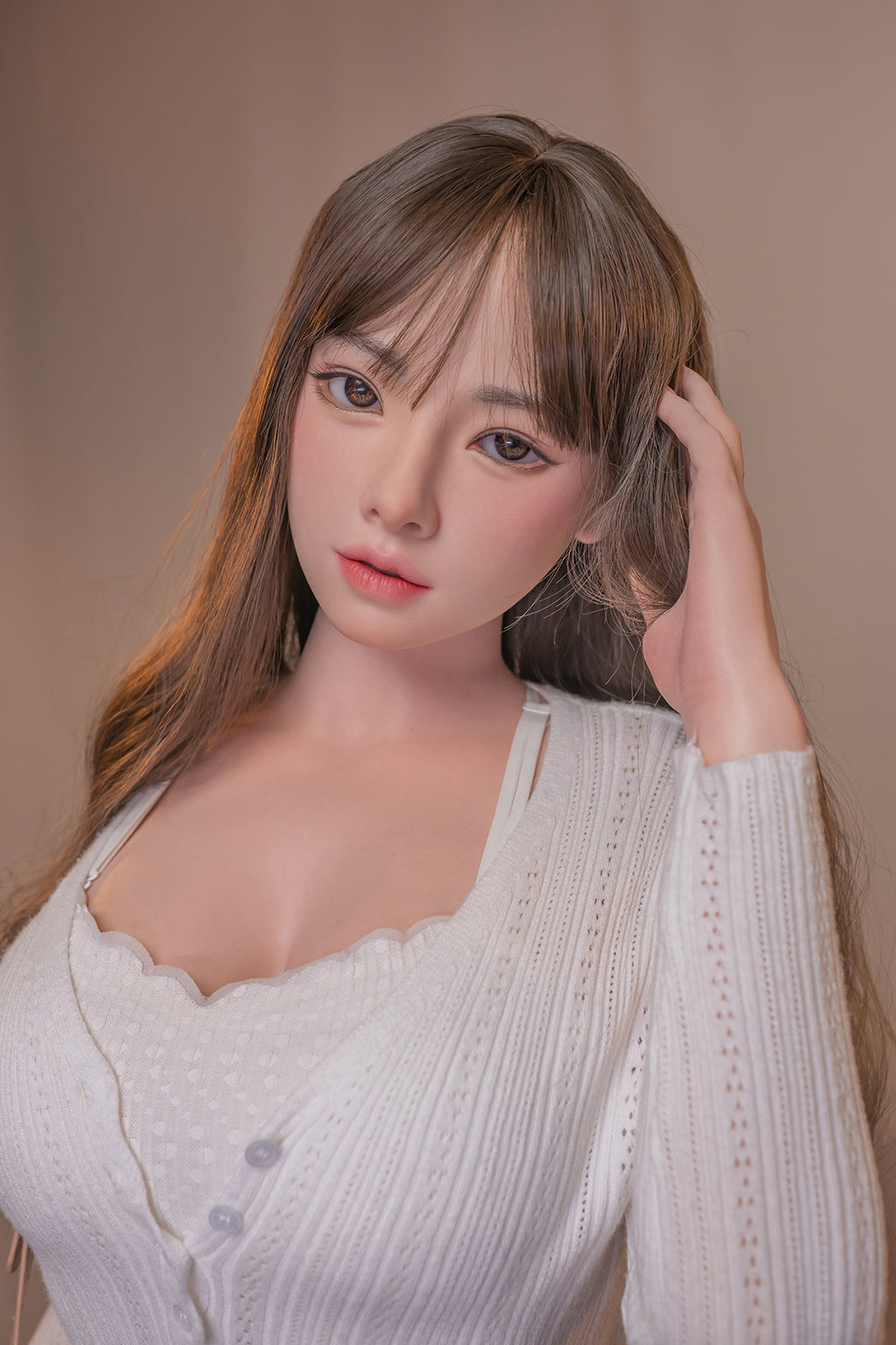 AU-3   Lila  G-Cup Silicone Lifesize Casual Daily Style Knit Cardigan Brown Skirt Full Body Poseable Companion Doll