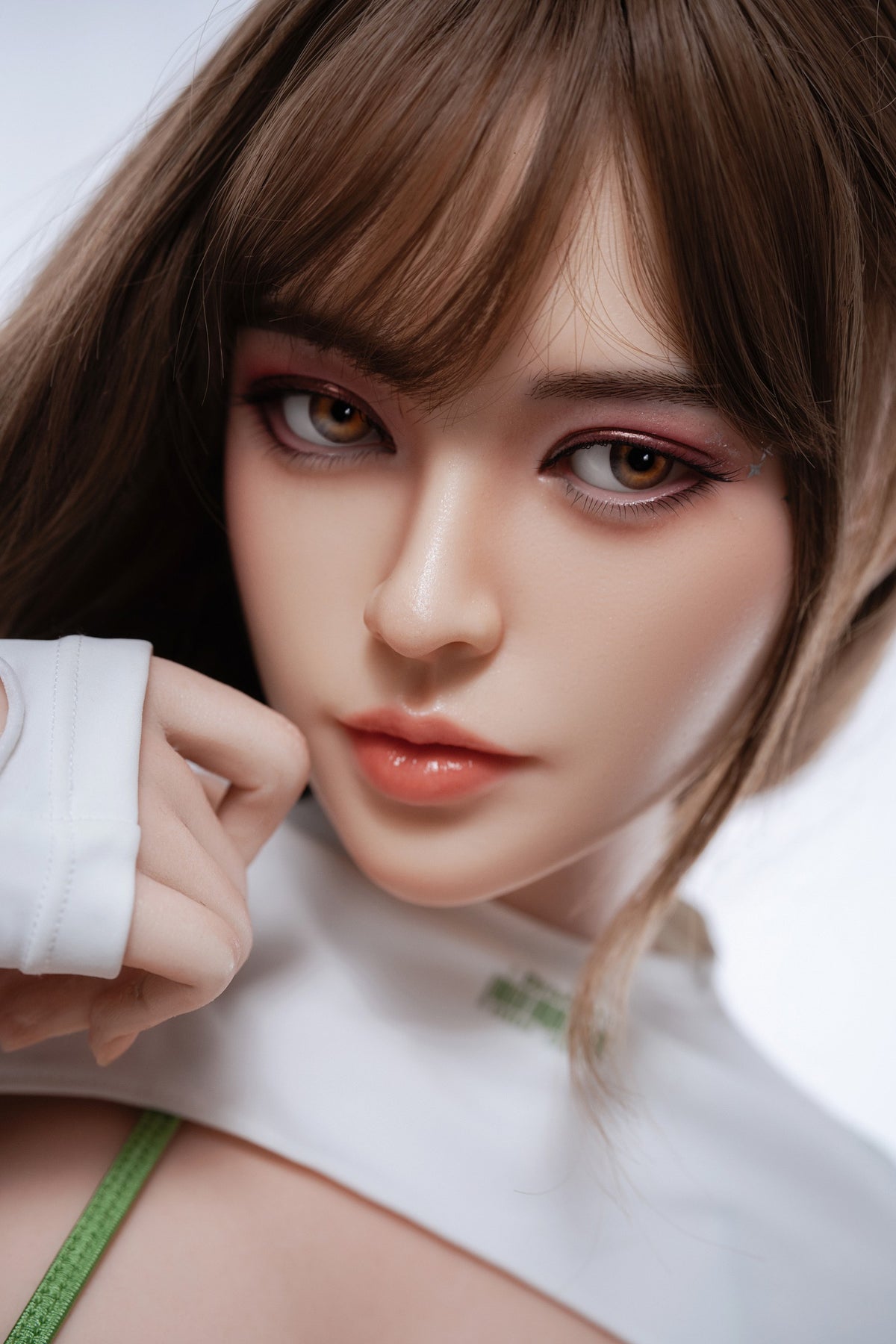 AA-6   Lulu  G-Cup Silicone Lifesize Racing Girl Style Long Brown Wavy Hair Green White Bikini Outfit Full Body Poseable Companion Doll