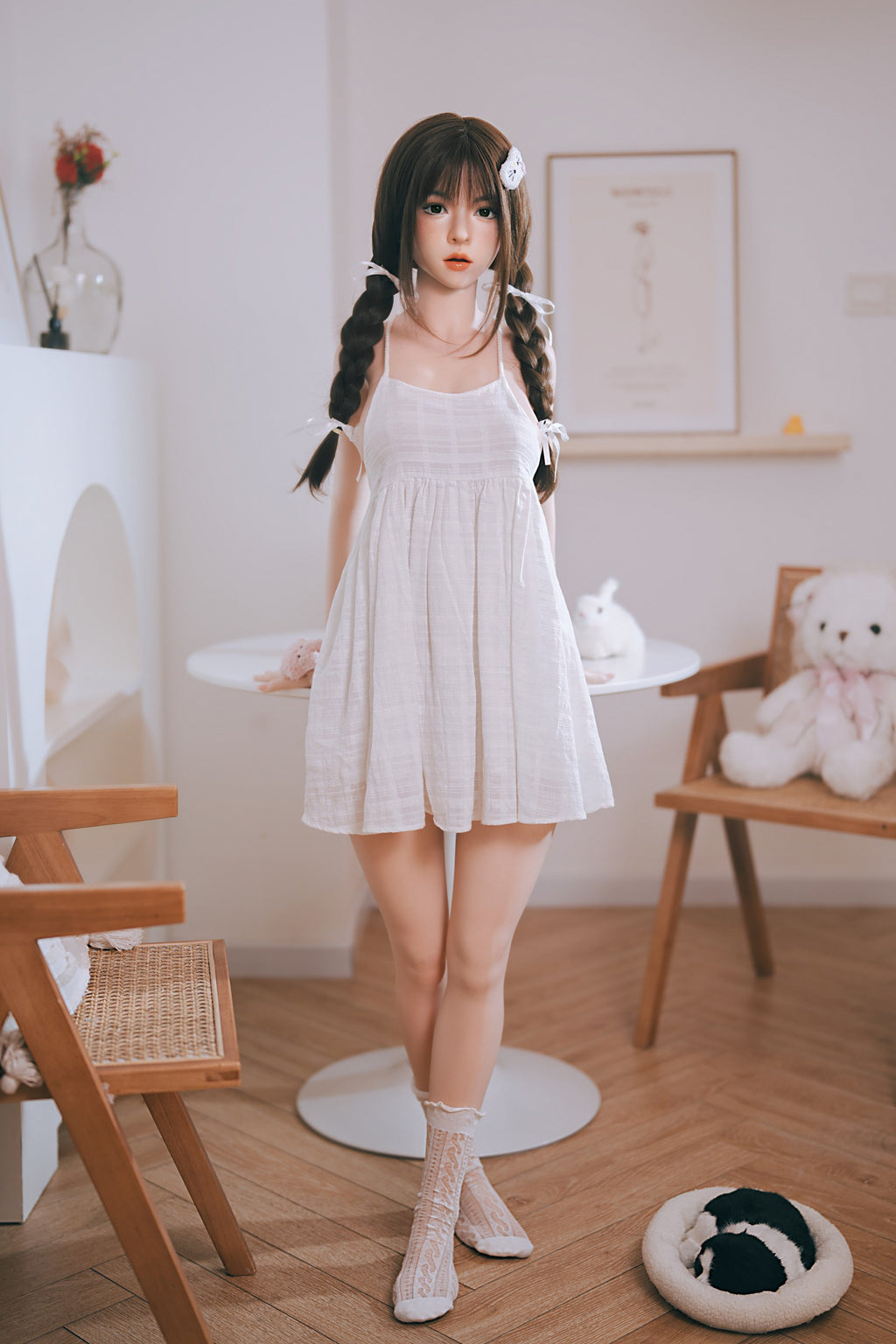 AM-3  Nami-2 151cm D-Cup Silicone Lifesize Cute Braid Girl White Slip Dress Full Body Poseable Companion Doll