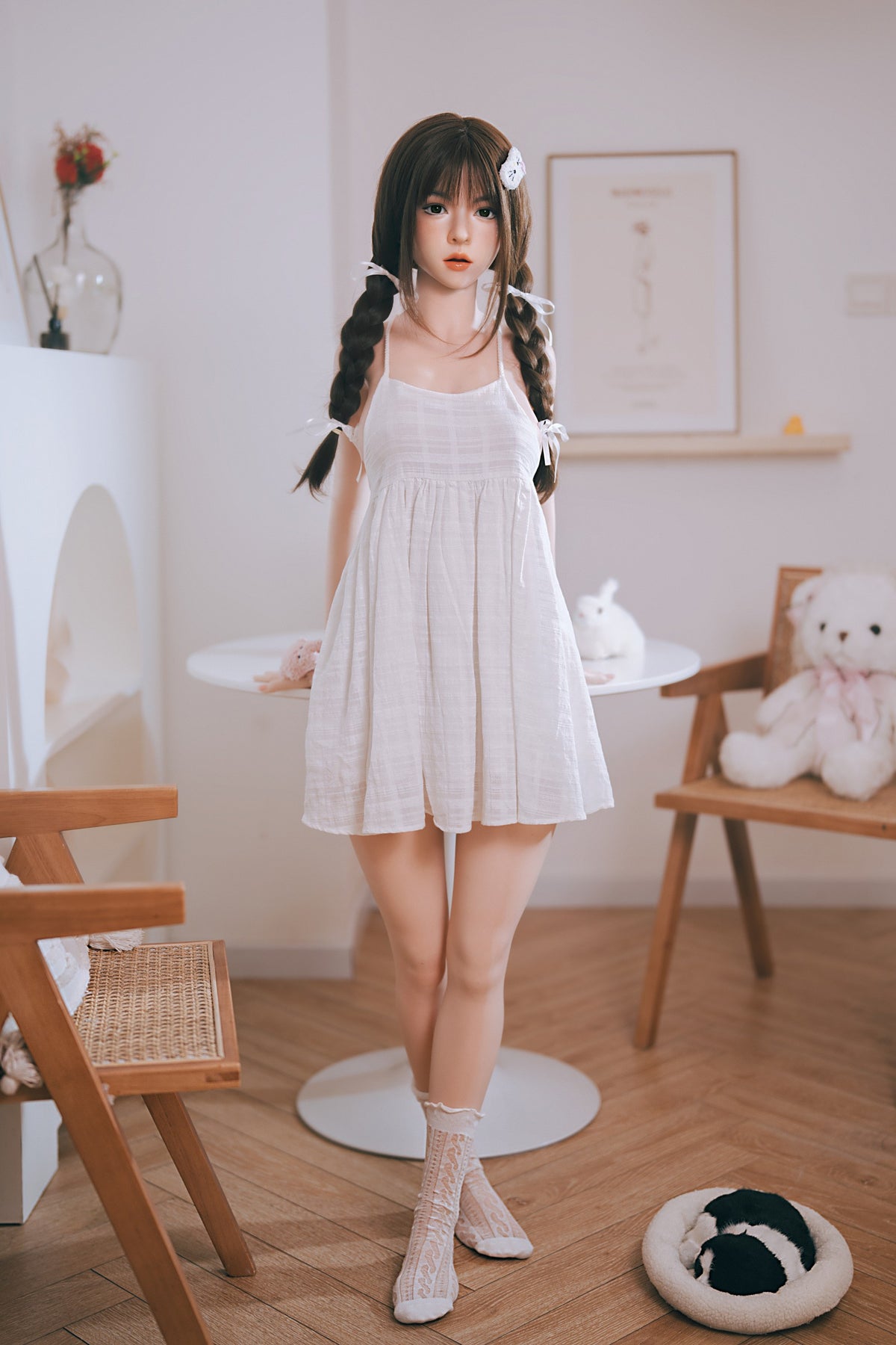 AM-3  Nami-2 151cm D-Cup Silicone Lifesize Cute Braid Girl White Slip Dress Full Body Poseable Companion Doll