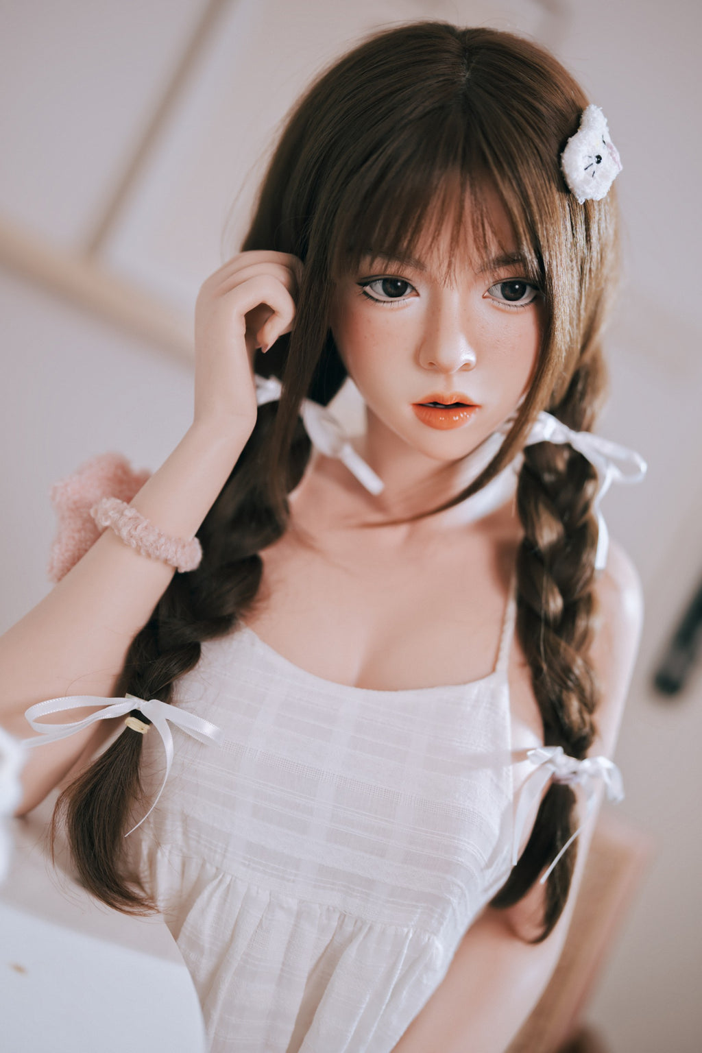 AM-3  Nami-2 151cm D-Cup Silicone Lifesize Cute Braid Girl White Slip Dress Full Body Poseable Companion Doll