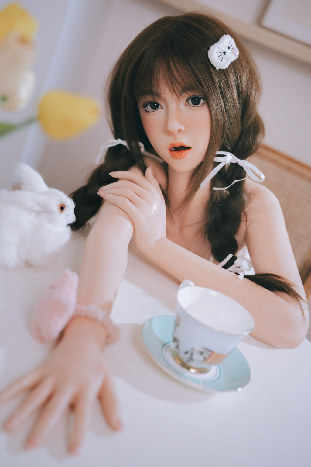 AM-3  Nami-2 151cm D-Cup Silicone Lifesize Cute Braid Girl White Slip Dress Full Body Poseable Companion Doll