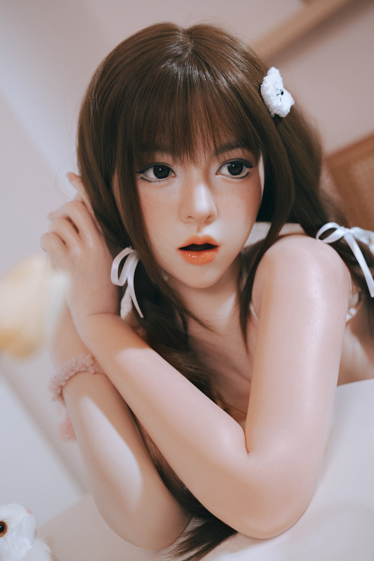AM-3  Nami-2 151cm D-Cup Silicone Lifesize Cute Braid Girl White Slip Dress Full Body Poseable Companion Doll
