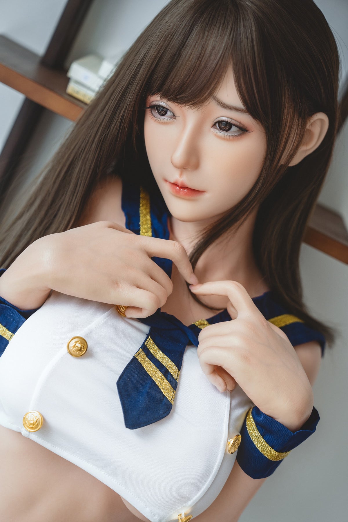 AZ-3   Aoi  D-Cup Silicone Lifesize Japanese Sailor Cosplay Style Long Dark Brown Hair Full Body Poseable Companion Doll