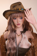 AX-3   Daisy  F-Cup Silicone Lifesize Western Cowgirl Style Long Brown Wavy Hair Cowboy Hat Full Body Poseable Companion Doll