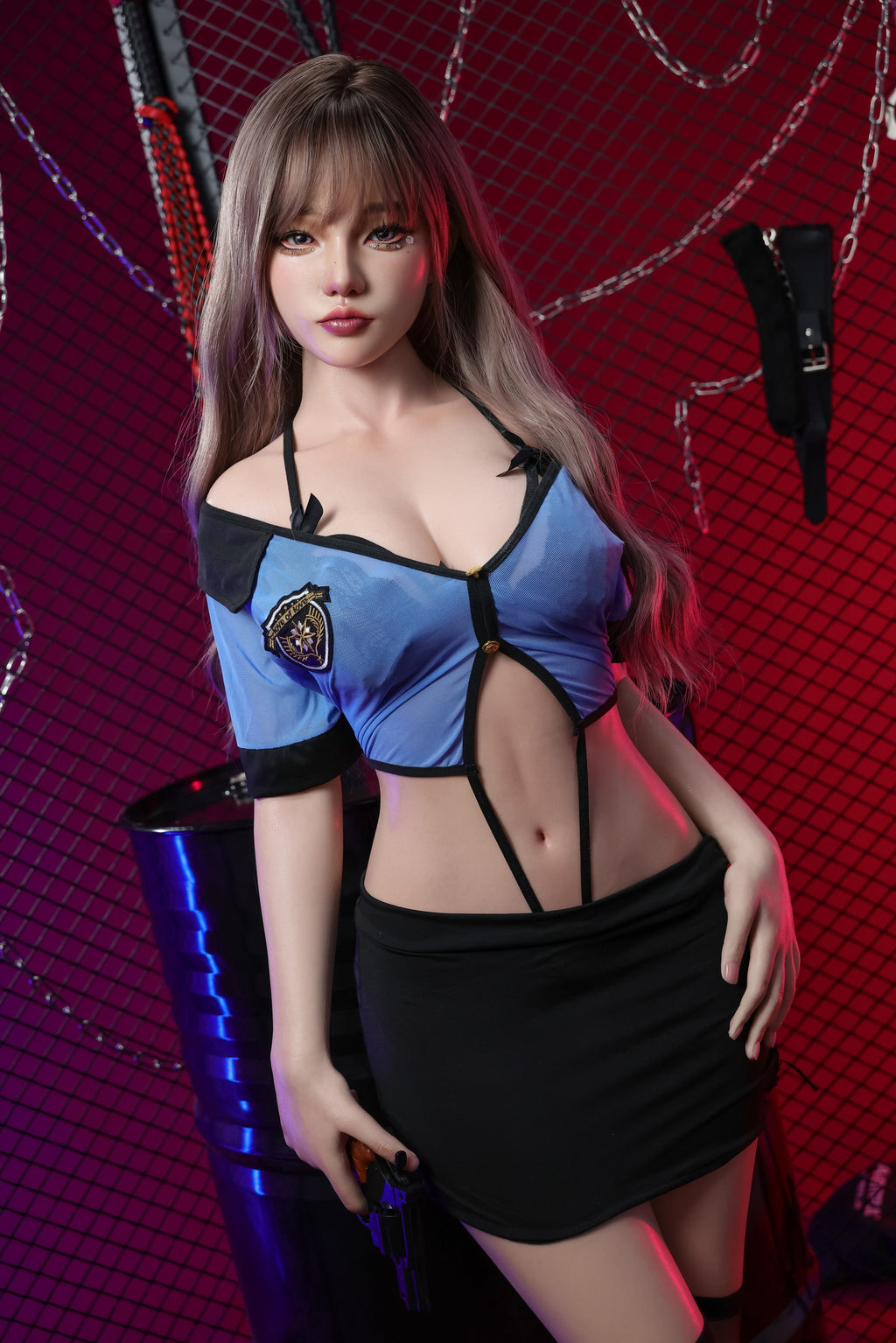 AY-3   Zara G-Cup Silicone Lifesize Cosplay Uniform Style Long Ash Brown Hair Mesh Top Full Body Poseable Companion Doll