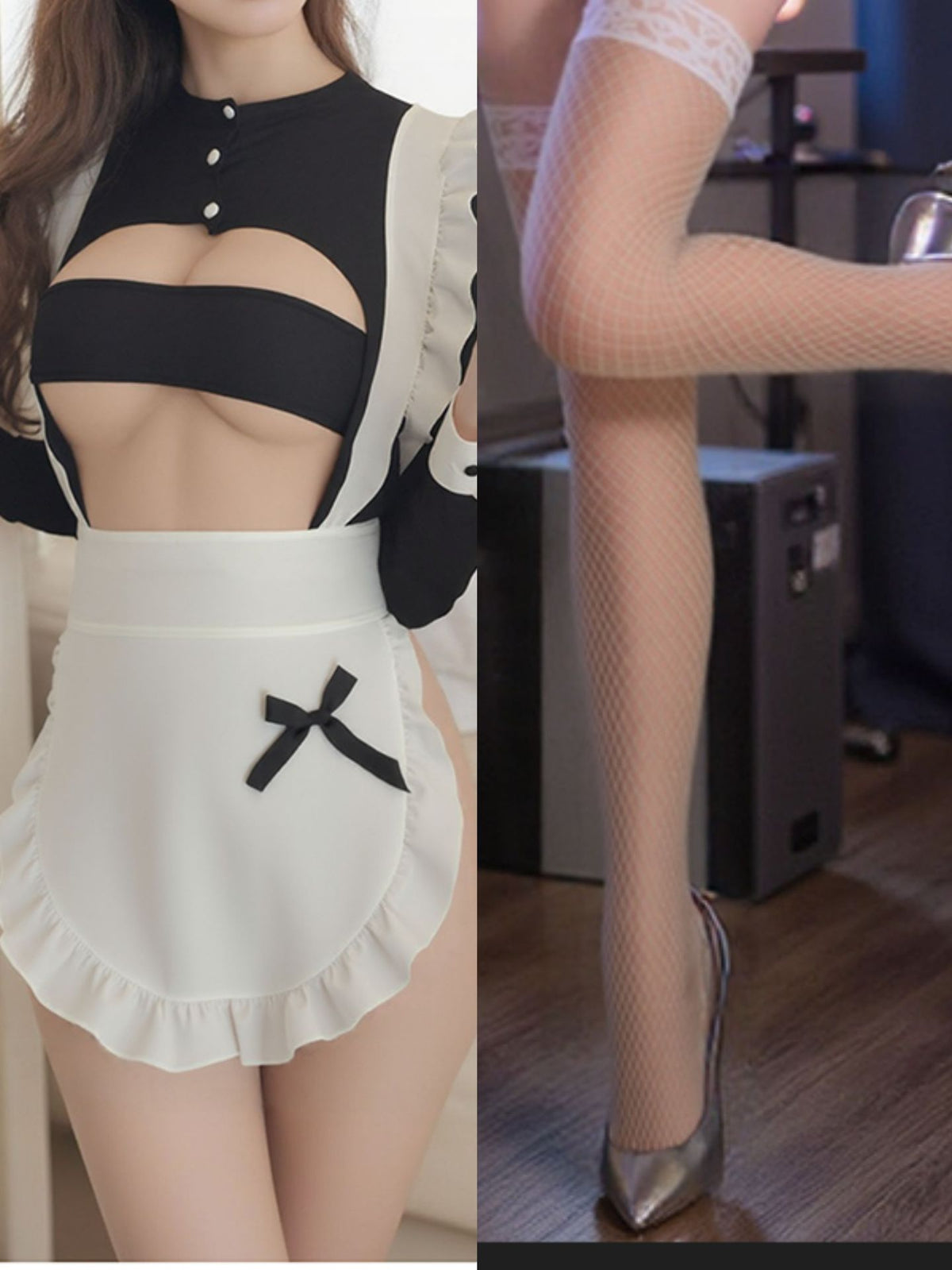 Women Maid Costume Lingerie, Ruffled Apron Role Play Outfit