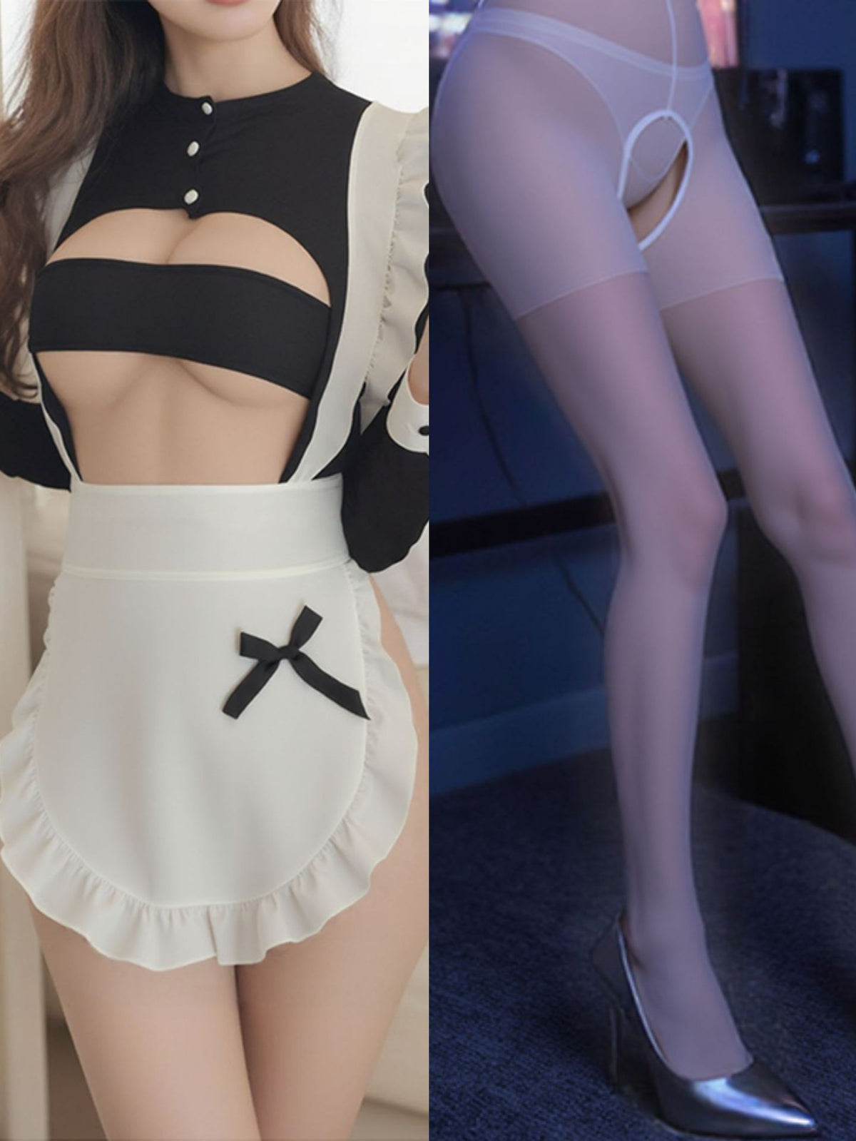 Women Maid Costume Lingerie, Ruffled Apron Role Play Outfit