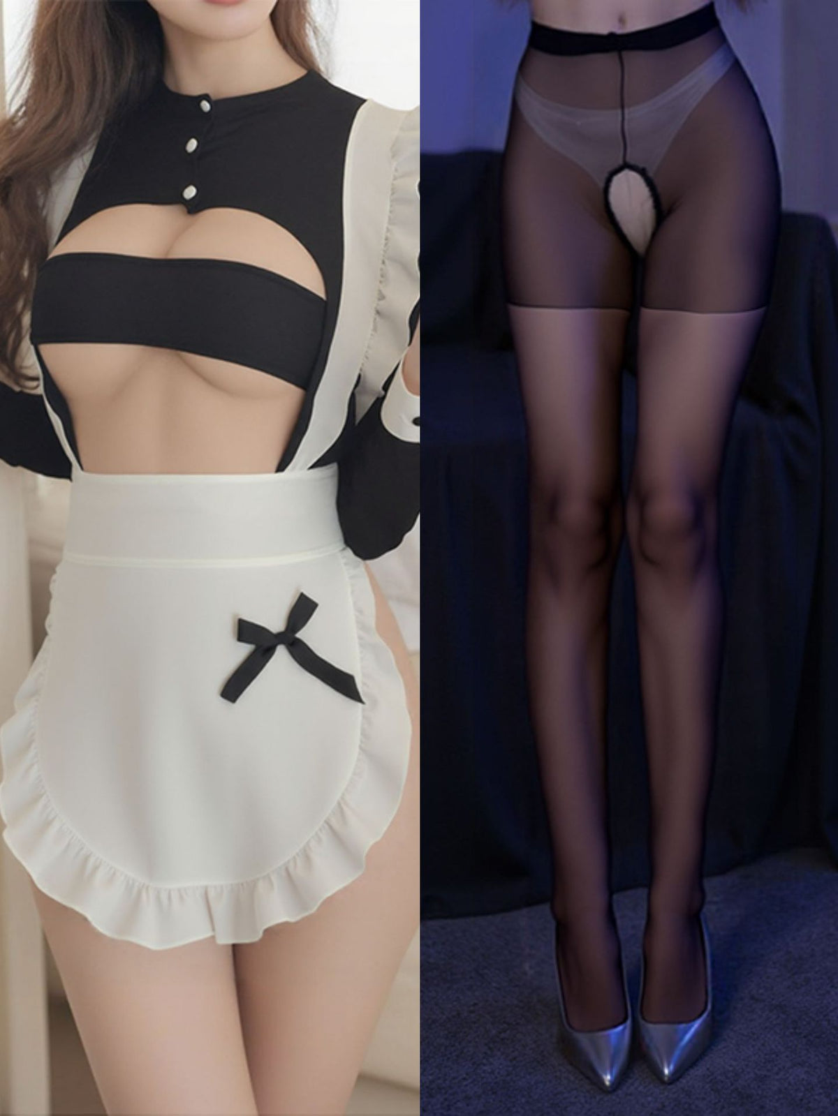 Women Maid Costume Lingerie, Ruffled Apron Role Play Outfit