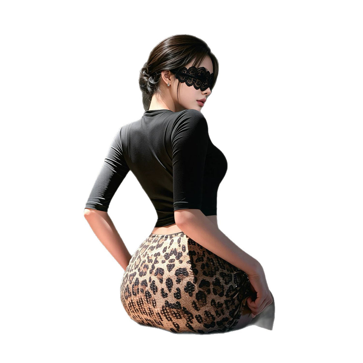 High Neck Crop Top & Leopard Mini Skirt Lingerie Set