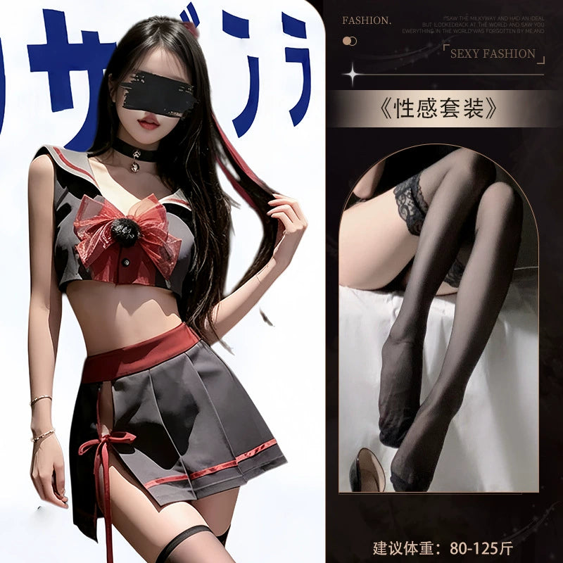 Dark JK Sailor Role Play Costume, Bow Pleated Skirt Lingerie Set
