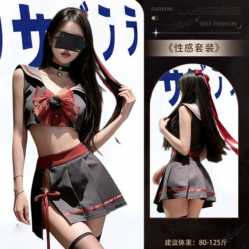 Dark JK Sailor Role Play Costume, Bow Pleated Skirt Lingerie Set