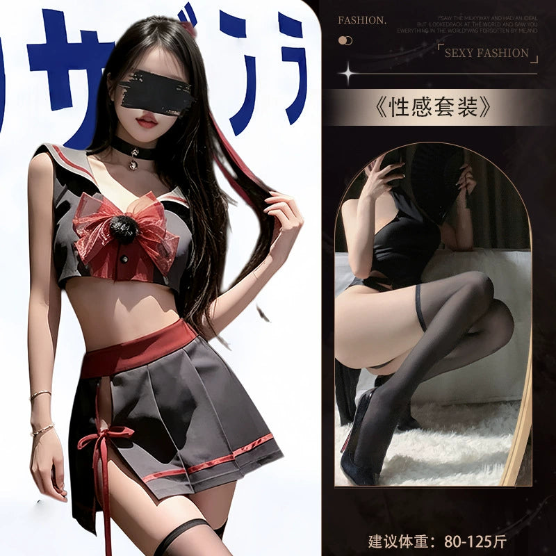 Dark JK Sailor Role Play Costume, Bow Pleated Skirt Lingerie Set