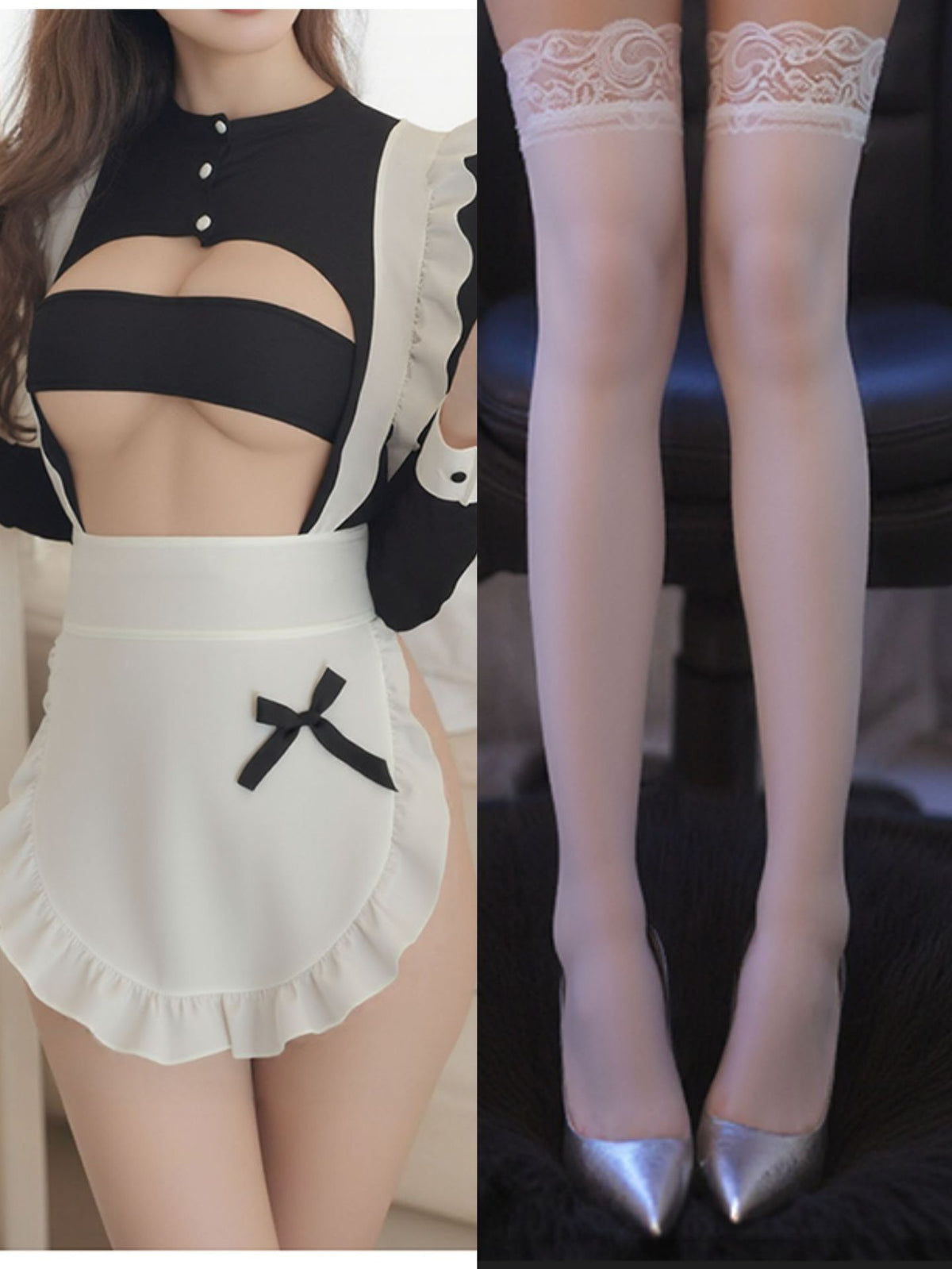 Women Maid Costume Lingerie, Ruffled Apron Role Play Outfit
