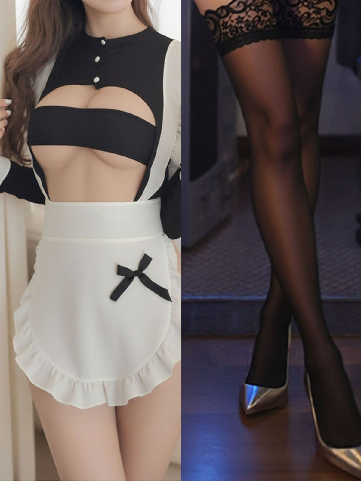 Women Maid Costume Lingerie, Ruffled Apron Role Play Outfit