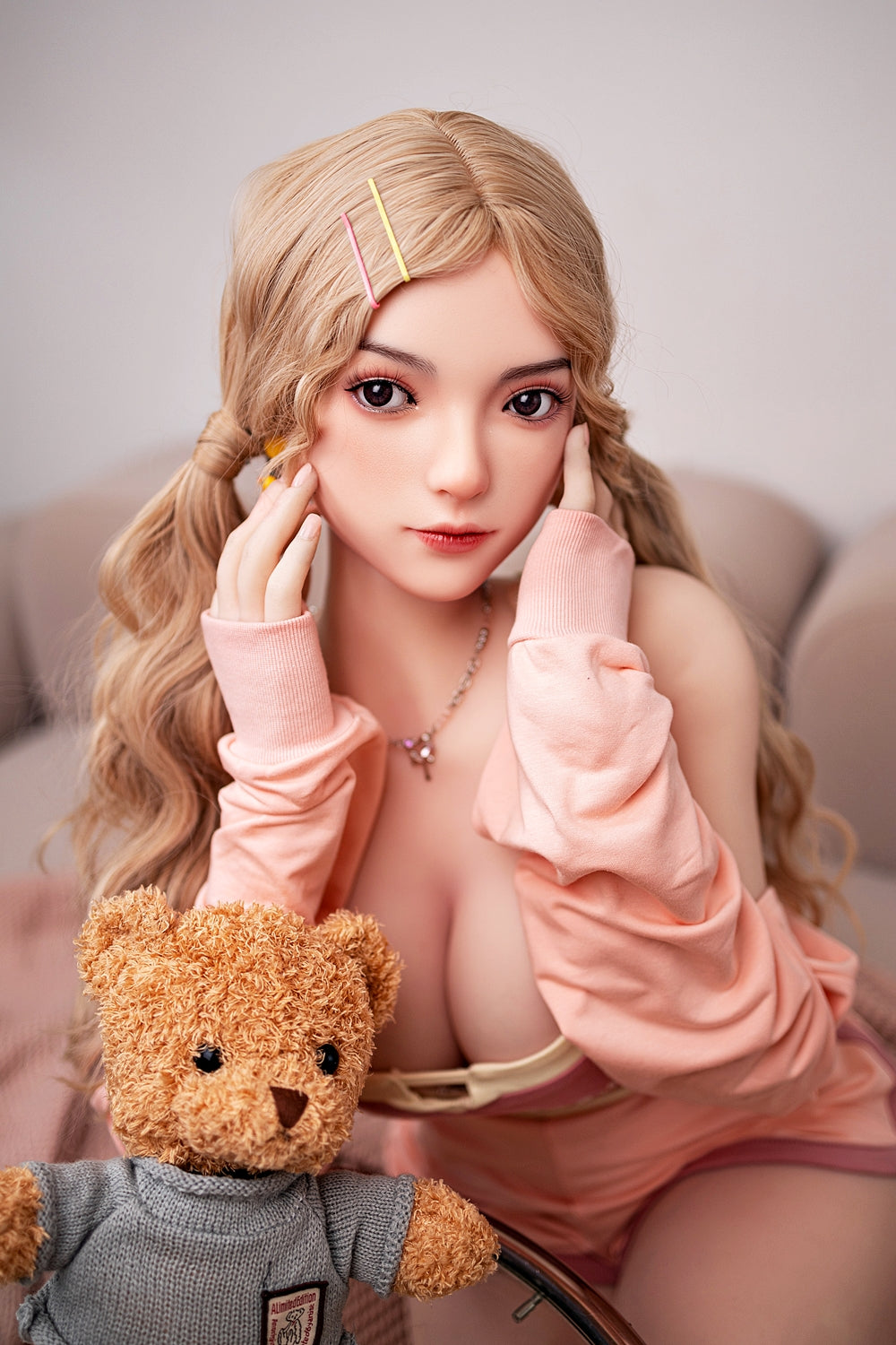 AJ-3  Lumi 154cm F-Cup Silicone Lifesize Casual Blonde Curly Hair Full Body Poseable Companion Doll
