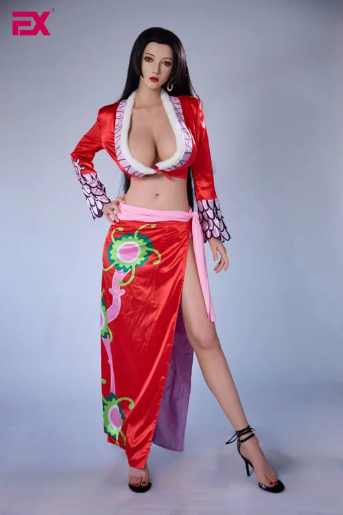 Amelia, with long, jet-black hair, is a 170cm tall One Piece-themed sex doll.
