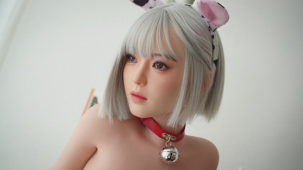 AD-6  Koe  F-Cup Silicone Lifesize Cute Cow Cosplay Style Silver Short Hair Cow Print Bodysuit Full Body Poseable Companion Doll
