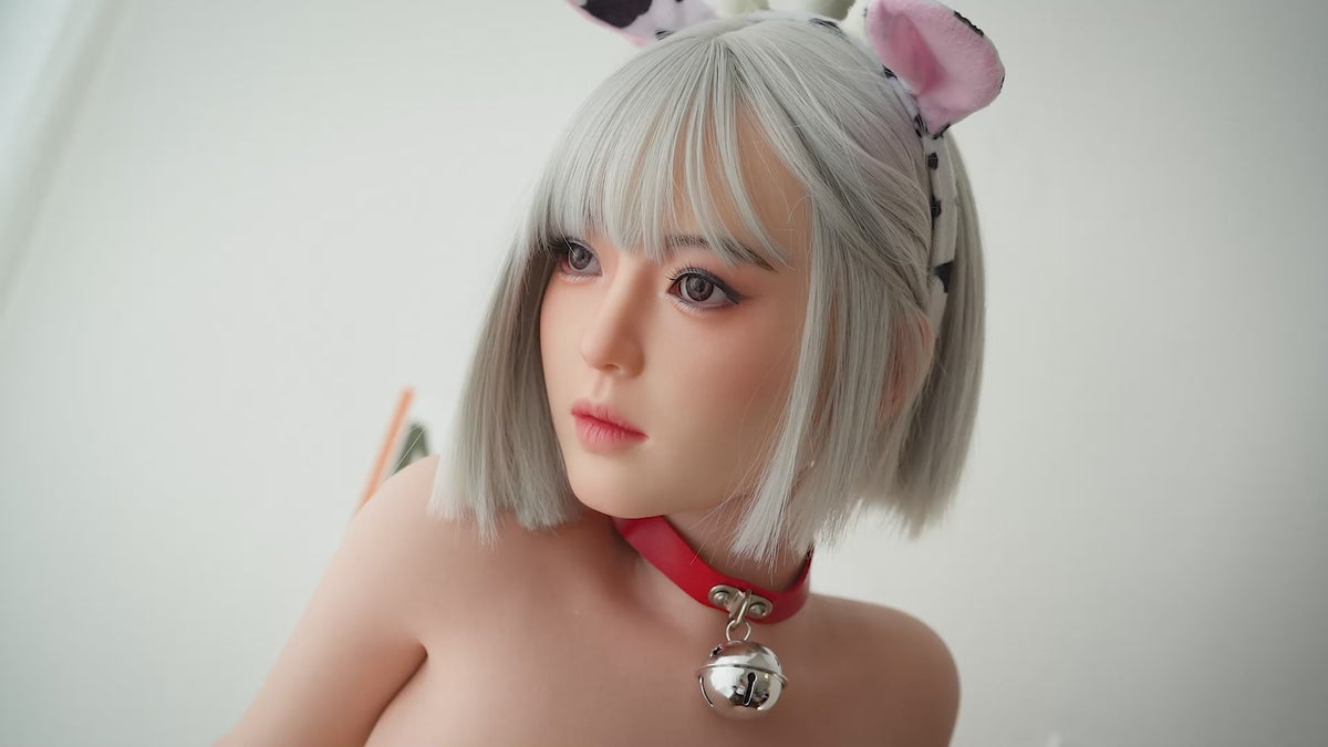AD-6  Koe  F-Cup Silicone Lifesize Cute Cow Cosplay Style Silver Short Hair Cow Print Bodysuit Full Body Poseable Companion Doll
